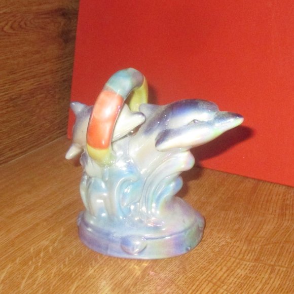 Ceramic 2 Playing  Dolphin Decoration - Picture 1 of 6